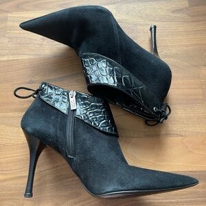 NADIA Neri suede mix fabric pointy toe heels